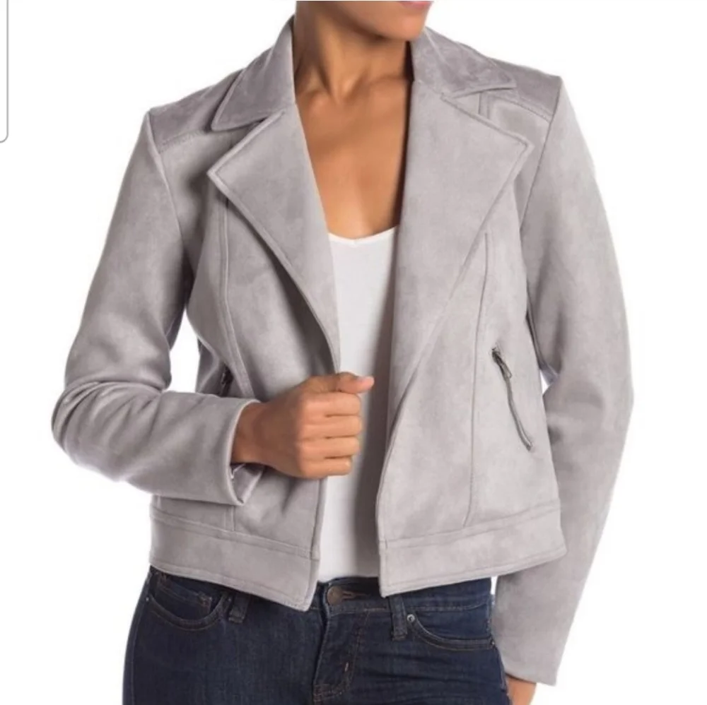 Philosophy By Republic Open Front Soft Heather Grey Faux Suede Moto Jacket XL